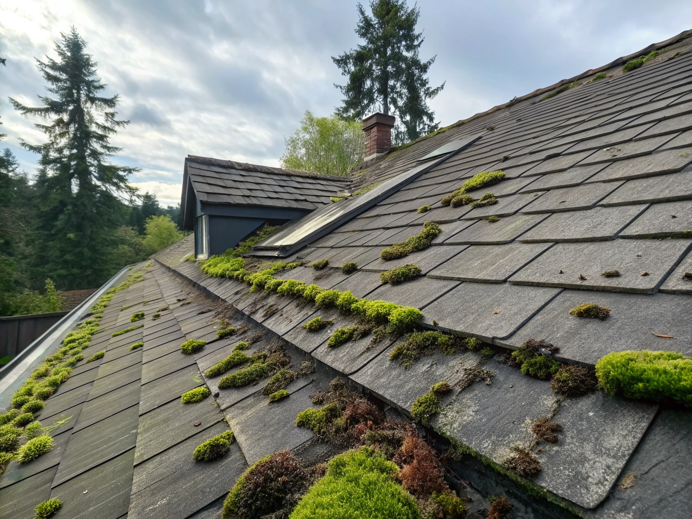 Roof moss on a Portland Oregon residential roof